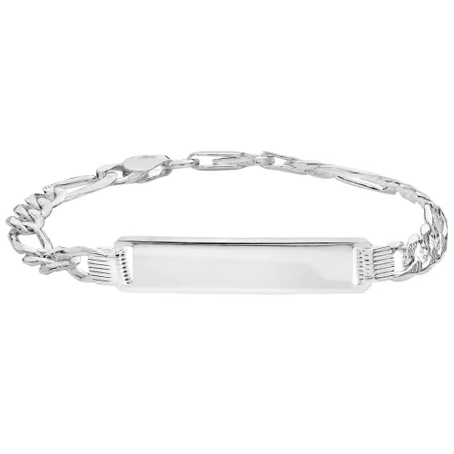 Silver Ladies' Figaro Pave Id Bracelet 9.5g